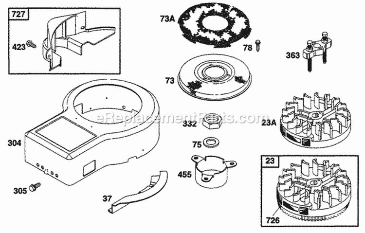 Blower Hsg Flywheel Screen Diagram and Parts List for 256702-0100-01  Briggs and Stratton Engine
